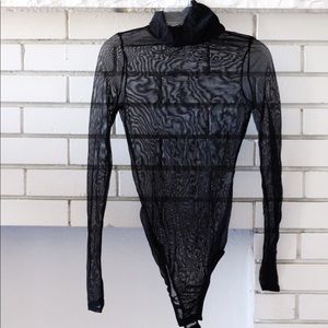 New PrettyLittleThing Mesh Bodysuit, Black, Size 4